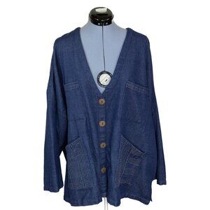 Marketplace Handwork of India SZ 3W 26 3X Denim Tunic Top Embroidered Bohemian